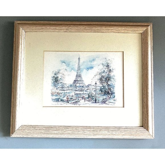 Unbranded Other - Paris France Eiffel Tower Watercolor Painting Print Framed Vintage - Final Price